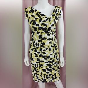 ADRIANNA PAPELL Dress Women's 10 Green LEAVES Floral Cotton Sleeveless Pencil